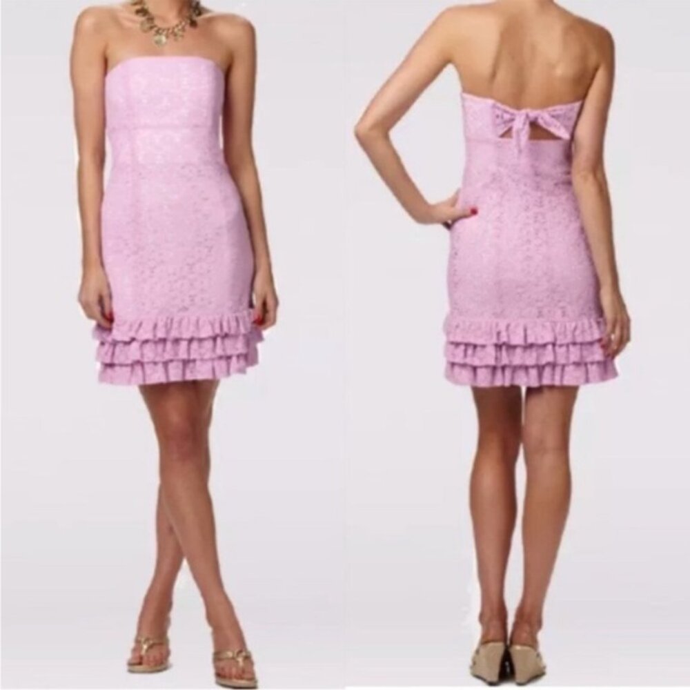 Lilly Pulitzer Franco Strapless Lace Dress in Hyacinth Pink & Petal Pusher Lace